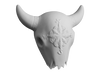 Wall mountable plaque in the shape of a longhorn skull with compass detail in center of forehead
