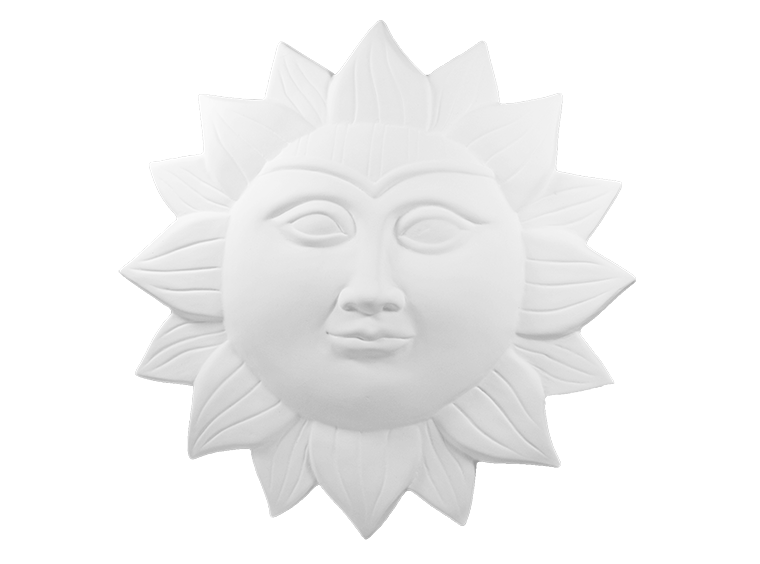 Large plaque in the shape of the Sun with face